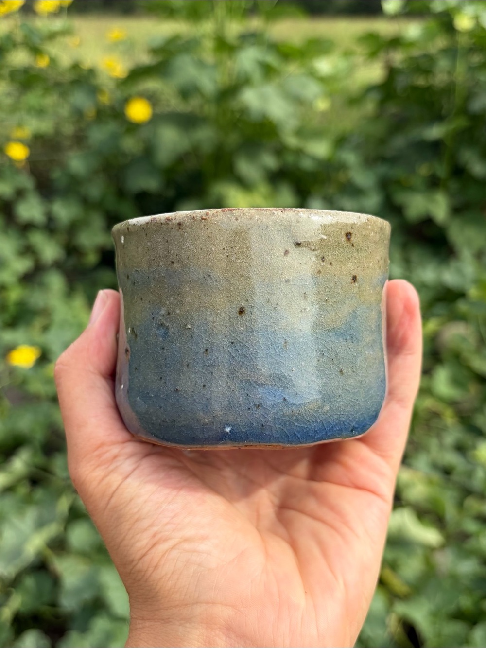 Vintage Handmade Ceramic Art Pottery Small Planter Pot Blue Gray Glaze 3.5” Wide